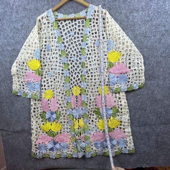 Boho Embroidered Cardigan Womens XL Crochet Look Festival Lagenlook Cottage - Picture 7 of 8